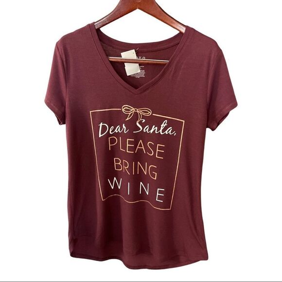 Apt. 9 Christmas Themed Graphic Tee Shirt “Dear Santa Please Bring Wine” • Small - Picture 2 of 10